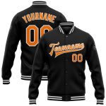 Custom Name Number Varsity Letterman Jacket Black Bay Orange-White Full-Snap Bomber Jacket Personalized Black Bay Orange-White