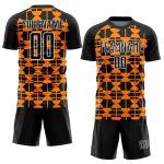 Custom Black Bay Orange-White Geometric Soccer Jersey - Sublimation Uniform Personalized Black Bay Orange-White Geometric