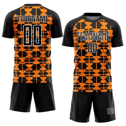 Custom Black Bay Orange-White Geometric Soccer Jersey - Sublimation Uniform Personalized Black Bay Orange-White Geometric