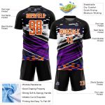 Personalized Black Bay Sublimation Soccer Jersey - Orange-White Lines Design Personalized Black Bay Orange-White Lines Sublimation