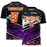 Personalized Black Bay Sublimation Soccer Jersey - Orange-White Lines Design Personalized Black Bay Orange-White Lines Sublimation