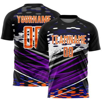 Personalized Black Bay Sublimation Soccer Jersey - Orange-White Lines Design Personalized Black Bay Orange-White Lines Sublimation
