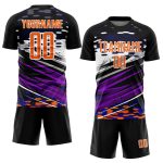 Personalized Black Bay Sublimation Soccer Jersey - Orange-White Lines Design Personalized Black Bay Orange-White Lines Sublimation