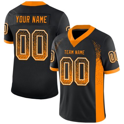 Personalized Fashion Football Jersey in Black Bay with Orange-White Mesh Design Personalized Black Bay Orange-White Mesh