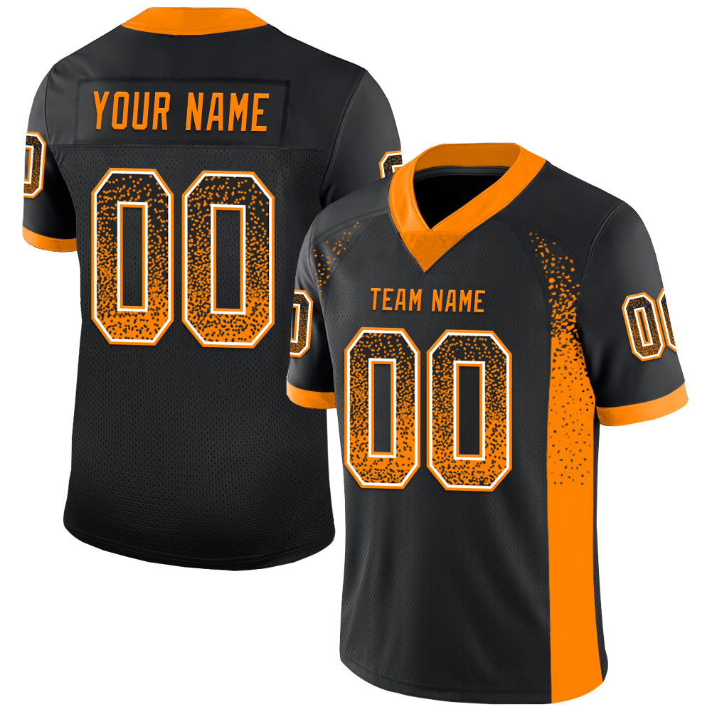 Personalized Fashion Football Jersey in Black Bay with Orange-White Mesh Design Personalized Black Bay Orange-White Mesh