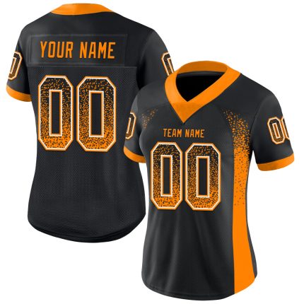 Personalized Fashion Football Jersey in Black Bay with Orange-White Mesh Design Personalized Black Bay Orange-White Mesh