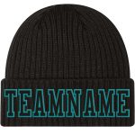 Personalized Black Aqua Stitched Knit Hat for Men and Women - Cozy Cuffed Beanie Personalized Black Black-Aqua Stitched Cuffed