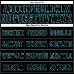 Custom Team Name and Number Personalized Black Aqua Cuffed Knit Hat Personalized Black Black-Aqua Stitched Cuffed Knit Hat
