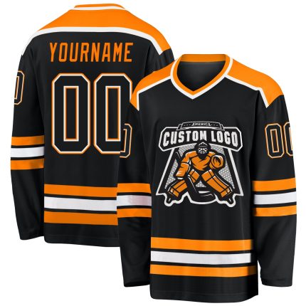 Custom Name Number Orange Black-Bay Hockey Jersey - Personalized Team Jersey Personalized Black Black-Bay Orange Hockey Jersey