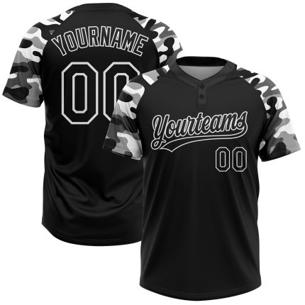 Custom Name and Number Unisex Softball Jersey - Personalized Black Camo 3D Pattern Two-Button Design Personalized Black Black-Camo