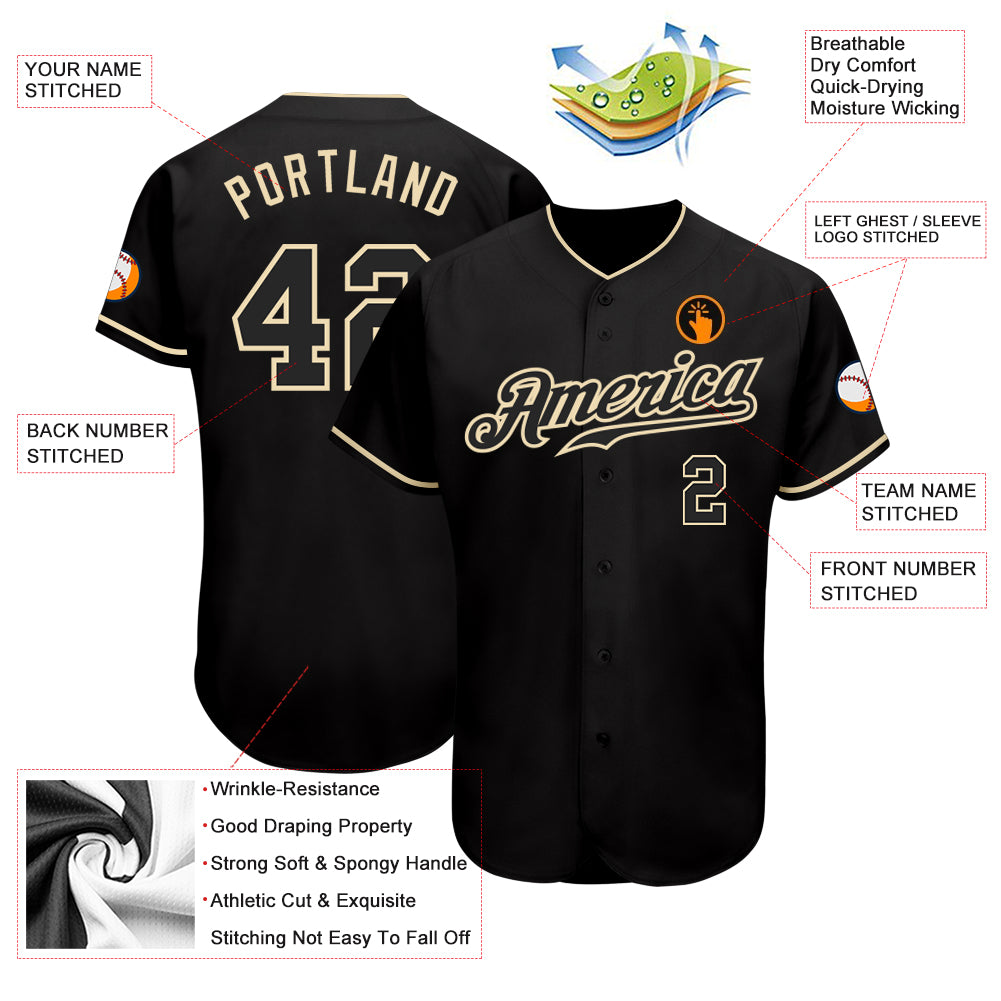 Personalized Black Black-Cream Authentic Baseball Jersey Team Custom Name and Number Custom Name and Number Personalized Authentic Baseball Jersey - Black Black-Cream Team Jersey Personalized Black Black-Cream - Image 3