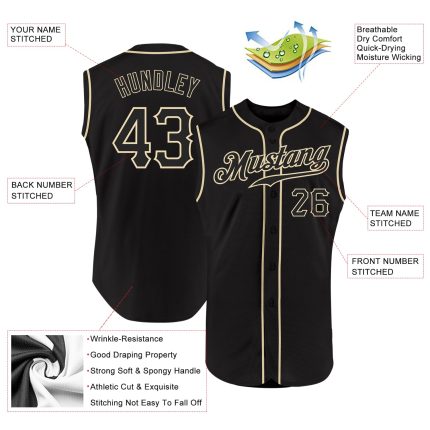 Custom Name and Number Personalized Black-Cream Sleeveless Baseball Jersey - Authentic Team Gear Personalized Black Black-Cream