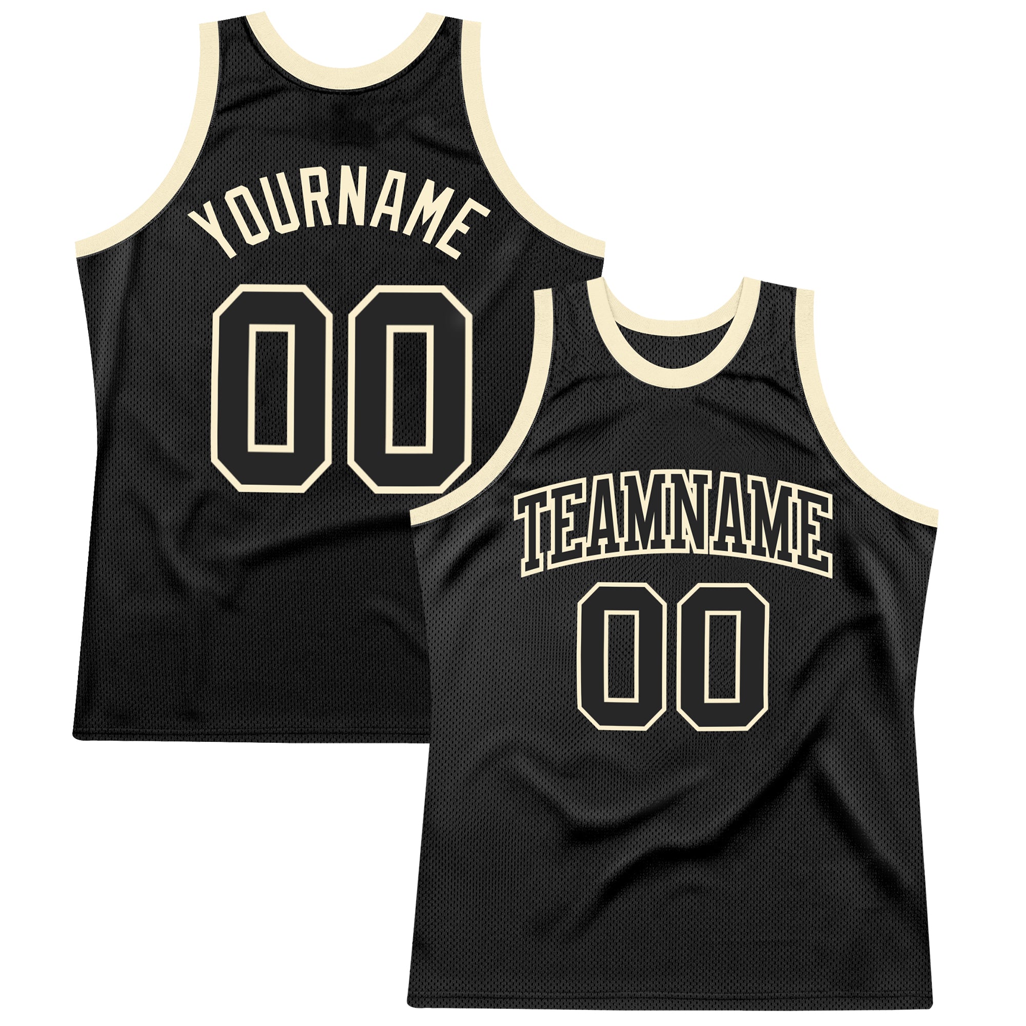 Personalized Authentic Black Cream Throwback Basketball Jersey Personalized Black Black-Cream Authentic Throwback Basketball