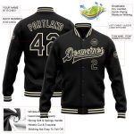Custom Name and Number Black-Cream Varsity Letterman Bomber Jacket - Personalized Team Jacket Personalized Black Black-Cream