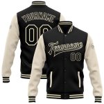 Customized Black Cream Bomber Varsity Letterman Jacket with Team Name and Number - Full-Snap Two Tone Design Personalized