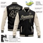 Customized Black Cream Bomber Varsity Letterman Jacket with Team Name and Number - Full-Snap Two Tone Design Personalized
