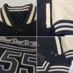Personalized Black Cream Varsity Letterman Bomber Jacket Full-Snap Two Tone Personalized Black Black-Cream Bomber Full-Snap