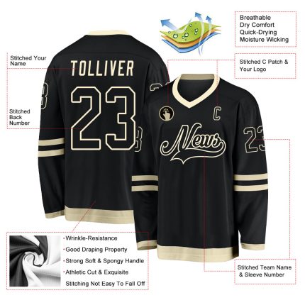 Personalized Black Cream Hockey Jersey for Kids and Adults - Custom Sports Apparel Personalized Black Black-Cream Hockey