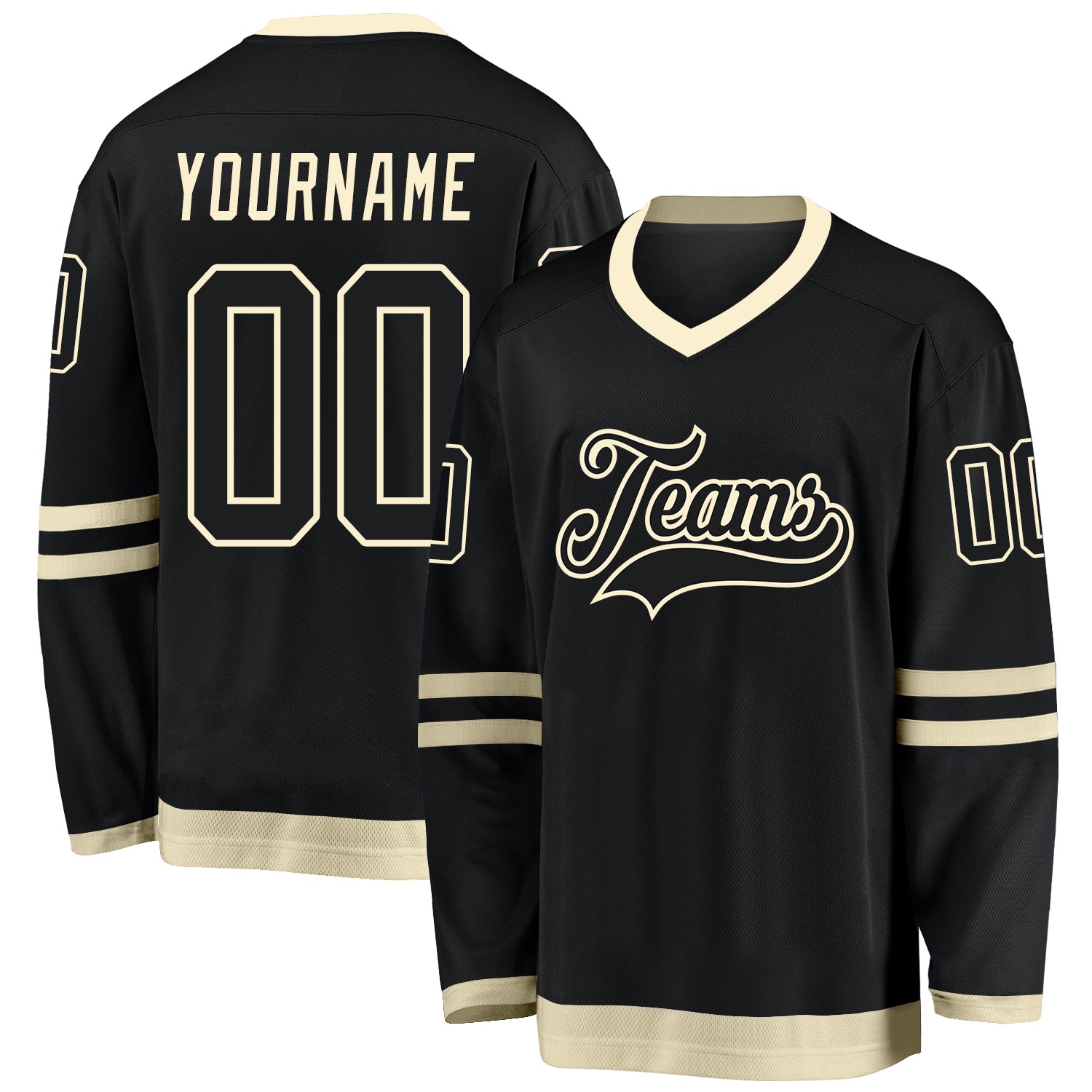 Custom Name Number Hockey Jersey Black Black-Cream - Personalized Team Apparel Personalized Black Black-Cream Hockey Jersey