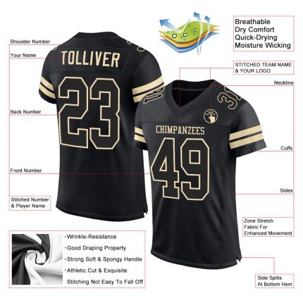 Personalized Black Cream Mesh Football Jersey for Custom Sports Apparel Personalized Black Black-Cream Mesh Football Jersey