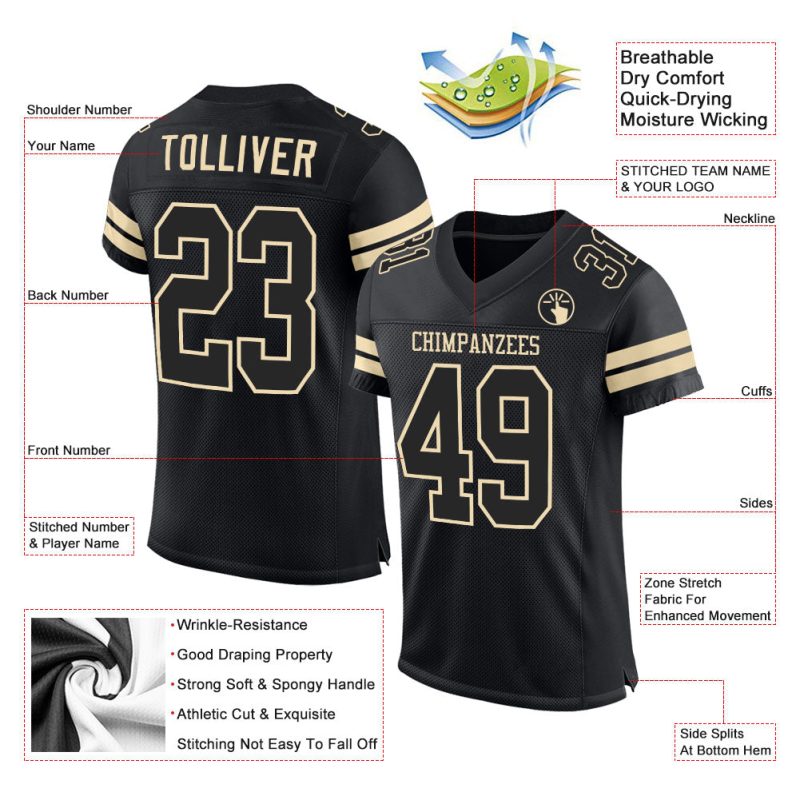Personalized Black Cream Mesh Football Jersey for Custom Sports Apparel Personalized Black Black-Cream Mesh Football Jersey