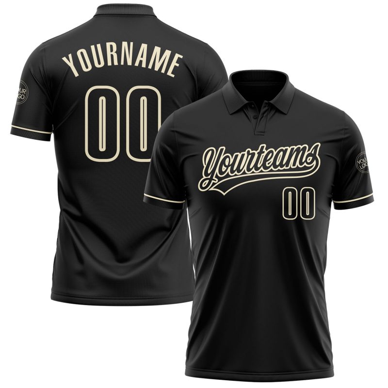 Personalized Performance Vapor Golf Polo Shirt in Black and Cream Personalized Black Black-Cream Performance Vapor Golf Polo
