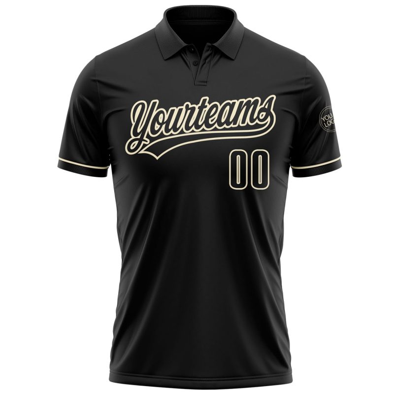Personalized Performance Vapor Golf Polo Shirt in Black and Cream Personalized Black Black-Cream Performance Vapor Golf Polo