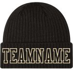 Custom Name and Number Black Black-Cream Stitched Cuffed Knit Hat - Personalized Team Apparel Personalized Black Black-Cream