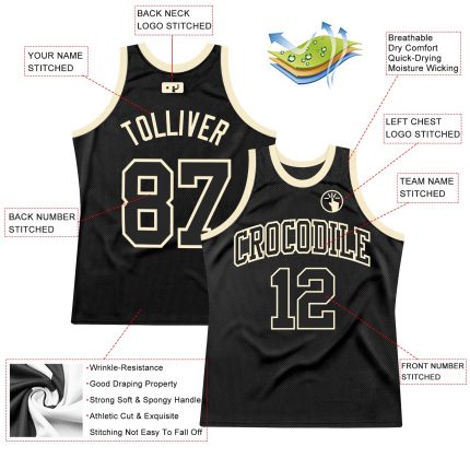 Personalized Black-Cream Throwback Basketball Jersey - Custom Sports Apparel Personalized Black Black-Cream Throwback Basketball
