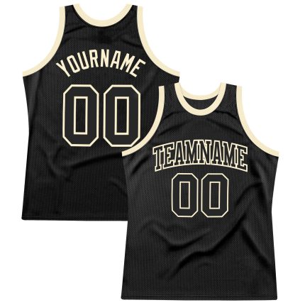 Personalized Black-Cream Throwback Basketball Jersey - Custom Sports Apparel Personalized Black Black-Cream Throwback Basketball