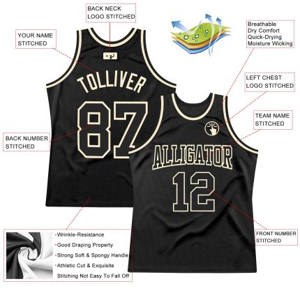 Custom Black-Cream Throwback Basketball Jersey - Personalized Sports Apparel Personalized Black Black-Cream Throwback Basketball