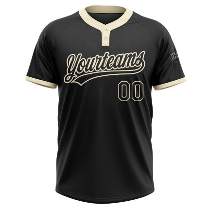 Personalized Unisex Softball Jersey - Black Cream Two-Button Design, Soft Fabric Personalized Black Black-Cream Two-Button