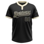 Custom Name and Number Personalized Unisex Softball Jersey Black Black-Cream Two-Button Design Personalized Black Black-Cream
