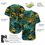 Custom Black and Gold Tropical Palm Leaves Baseball Jersey - Personalized 3D Pattern with Name and Number Personalized Black