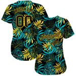 Custom Black and Gold Tropical Palm Leaves Baseball Jersey - Personalized 3D Pattern with Name and Number Personalized Black