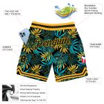 Custom Name and Number Basketball Shorts with Tropical Palm Leaves 3D Pattern - Personalized Black and Gold Design Personalized
