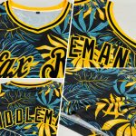 Custom Name and Number Personalized Black Gold 3D Pattern Hawaii Plants Basketball Jersey Personalized Black Black-Gold 3D