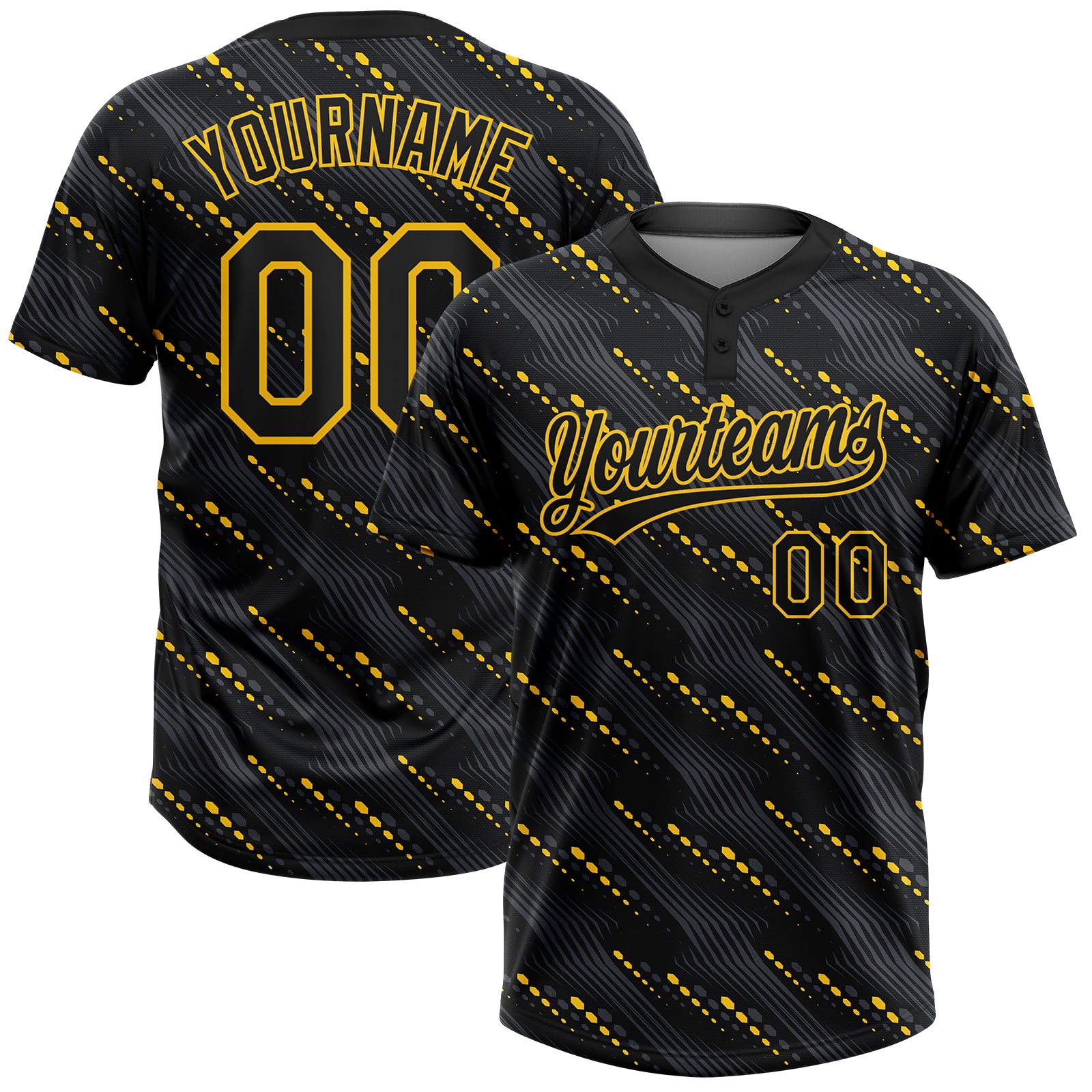 Custom Name and Number Unisex Softball Jersey - Personalized Black and Gold 3D Pattern Two-Button Design Personalized Black