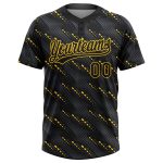 Custom Name and Number Unisex Softball Jersey - Personalized Black and Gold 3D Pattern Two-Button Design Personalized Black