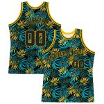Personalized 3D Tropical Hawaii Basketball Jersey - Black and Gold Plant Design Personalized Black Black-Gold 3D Tropical