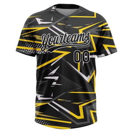 Personalized 3D Black Gold Unisex Softball Jersey - Custom Two-Button Design Personalized Black Black-Gold 3D Two-Button