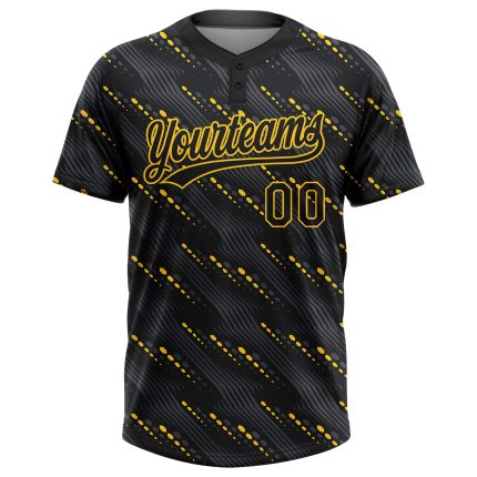 Custom Black and Gold 3D Unisex Softball Jersey - Personalized Two-Button Design Personalized Black Black-Gold 3D Two-Button