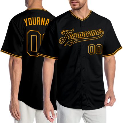 Personalized Black Gold Baseball Jersey - Authentic Custom Sports Apparel Personalized Black Black-Gold Authentic Baseball