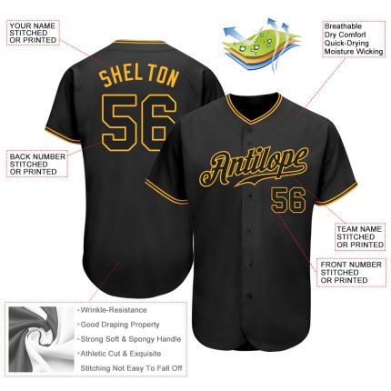 Custom Black and Gold Softball Jersey with Personalized Name and Number, Authentic Team Apparel Personalized Black Black-Gold