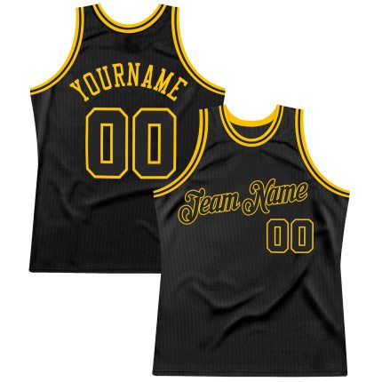 Custom Authentic Throwback Basketball Jersey - Personalized Black and Gold with Team Name and Number Personalized Black Black-Gold