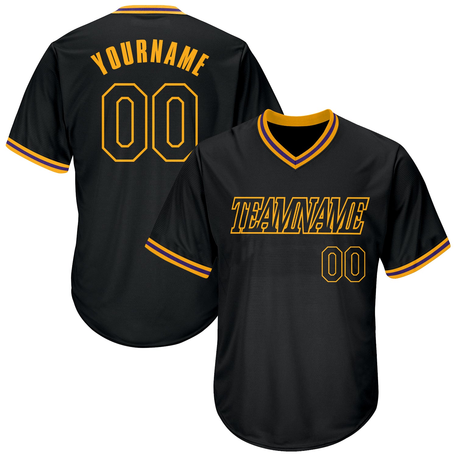 Custom Name and Number Black-Gold Throwback Rib-Knit Baseball Jersey Shirt - Personalized Team Jersey Personalized Black