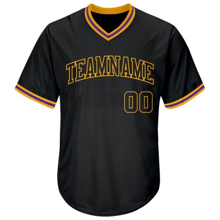 Personalized Authentic Black and Black-Gold Rib-Knit Baseball Jersey Shirt Personalized Black Black-Gold Authentic Throwback