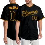 Customizable Black and Gold Baseball Jersey for Men and Women - Personalized Sportswear Personalized Black Black-Gold Baseball