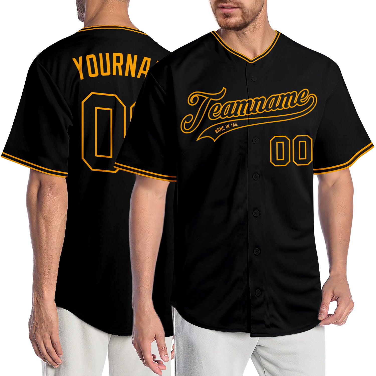 Customizable Black and Gold Baseball Jersey for Men and Women - Personalized Sportswear Personalized Black Black-Gold Baseball