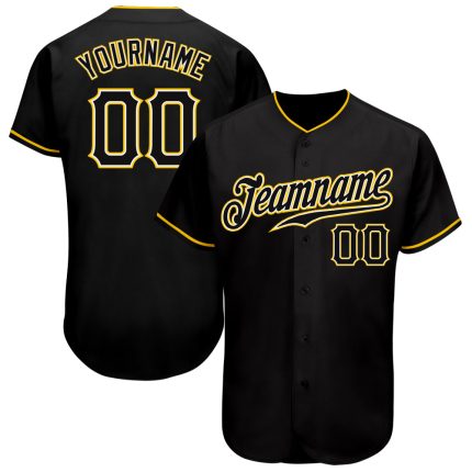 Personalized Black and Gold Baseball Jersey for Men and Women, Custom Name 3 Personalized Black Black-Gold Baseball Jersey